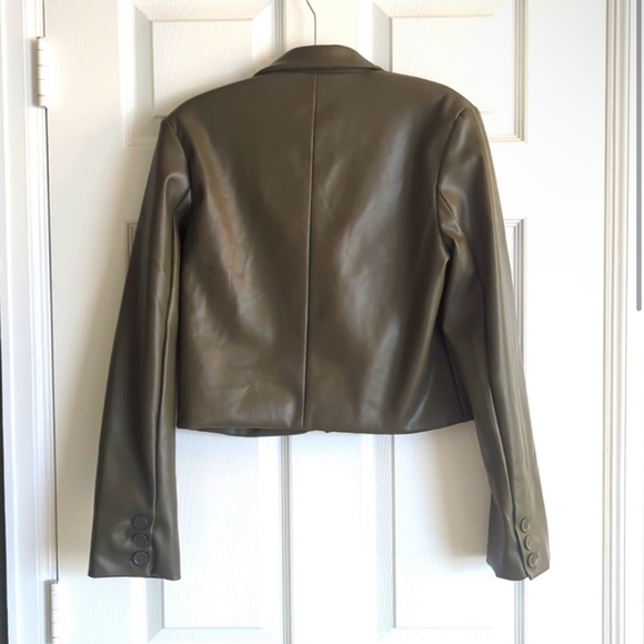 Nordstrom brand Philosophy Faux Leather Jacket Cropped Sage Olive Green - Picture 6 of 6